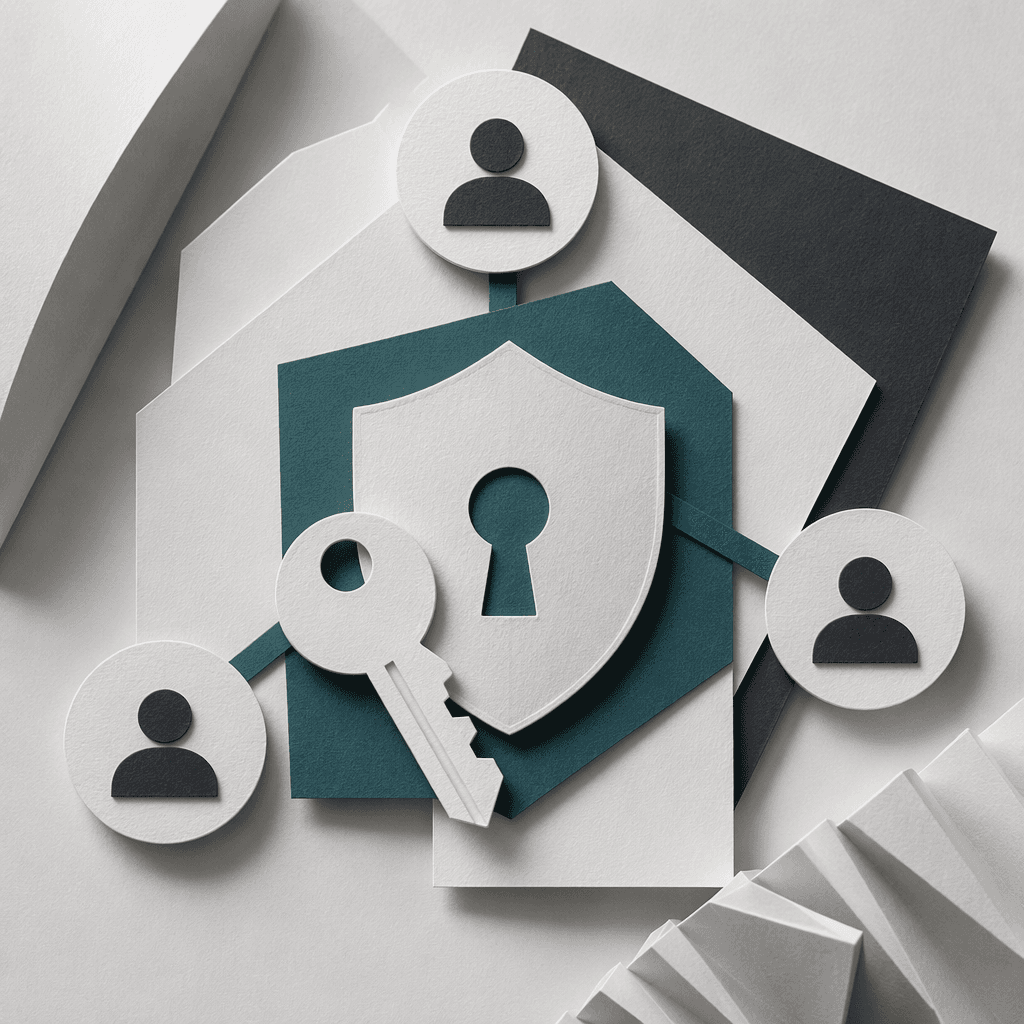 Paper key and shield connected to account symbols